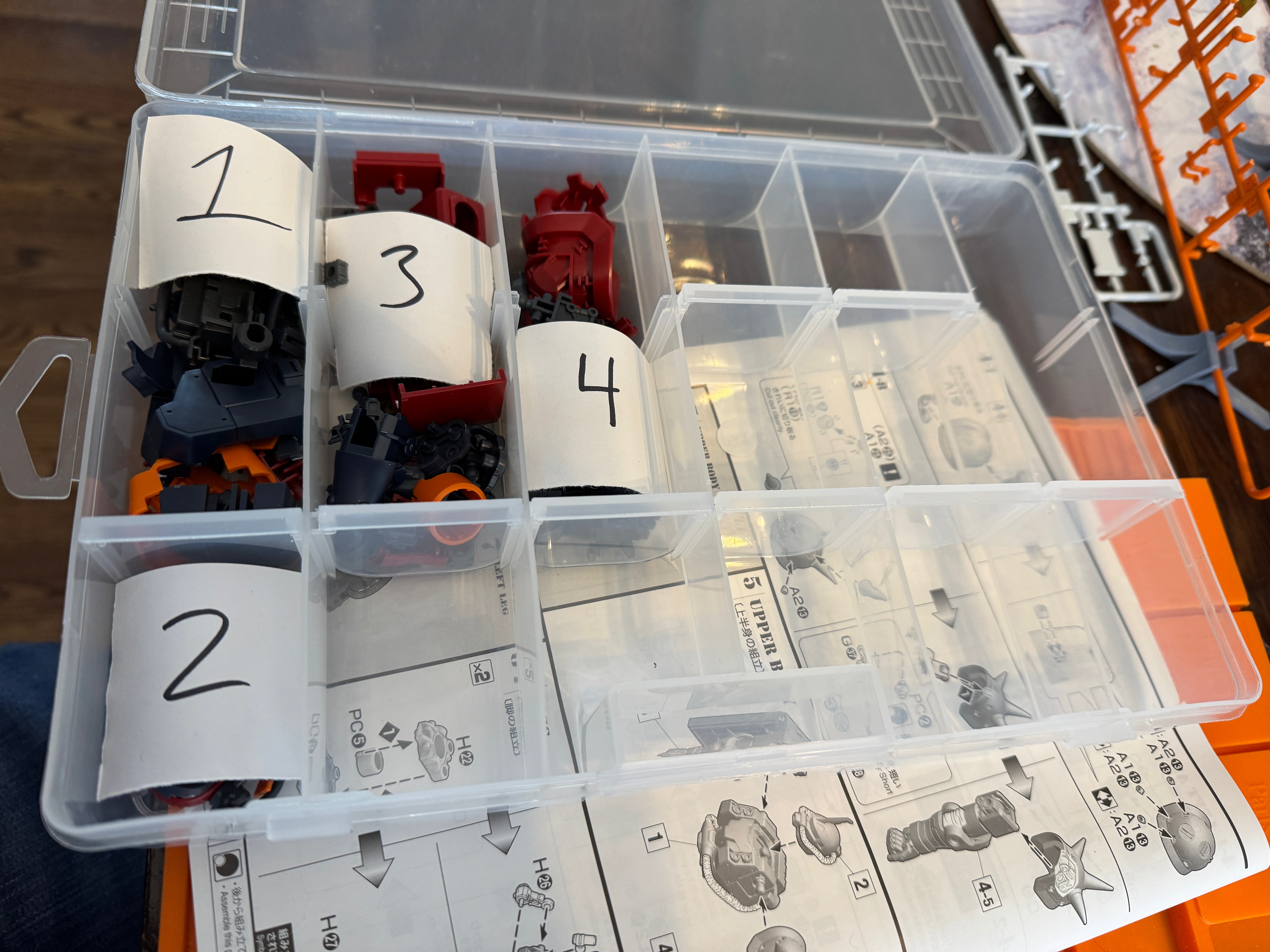 Parts going into the bins
